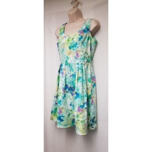 Calvin Klein Green Blue Patterned Abstract Floral Sleeveless Dress Adult… - Picture 5 of 8